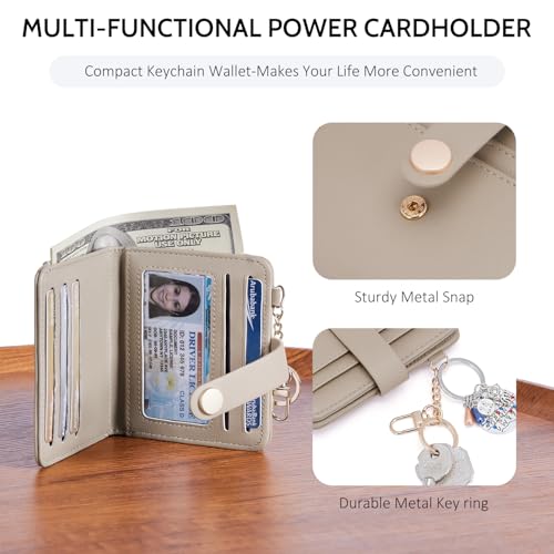 POIUGOYA Slim Wallet for Women RFID Card Holder Keychain - color: Light Khaki