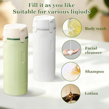 4 in 1 Travel Dispenser, Refillable Leak Proof Travel Bottle (White+Green) - color: White+green