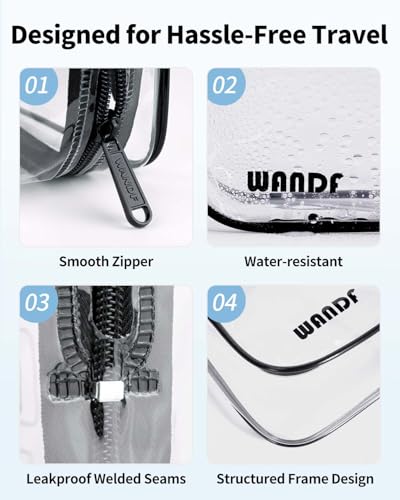 WANDF TSA Approved Toiletry Bag, 2 Pack Clear Makeup Bag - color: Black+White Pack of 2, size: Pack of 2
