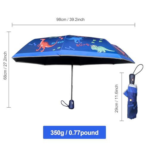 Kids Automatic Umbrella with Cartoon Print & Reflective Strip,easy One-Button Open Close, UPF 50+ Sun & Wind Protection for School, Outdoor Safety for Boys and Girls