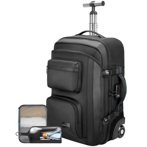 Carry on Backpack with Wheels, Rolling Backpack - color: Black-two