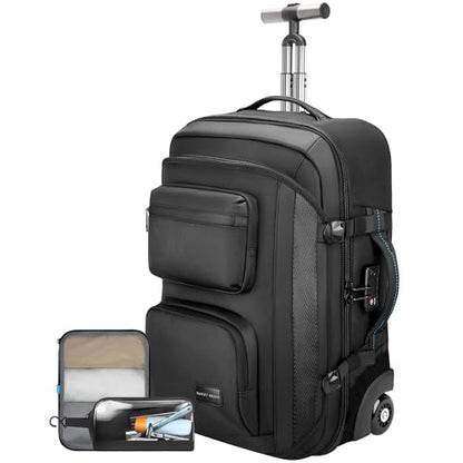 Carry on Backpack with Wheels, Rolling Backpack - color: Black-two