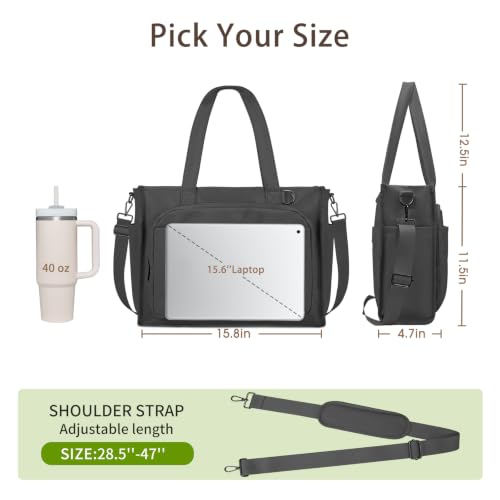 oscaurt Work Tote Bag for Women, 18 Pocket Laptop Tote, 15.6" Compartment - color: Dark Grey