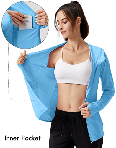 Soothfeel Women's UPF 50+ Sun Protection Shirt Hoodie Jacket Lightweight - color: Blue, size: X-Large
