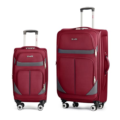 2-Piece Set Luggage,Softside Luggage Sets,Expandable 15% - color: Burgundy-Grey, size: 2-Piece Set (20"/28'')