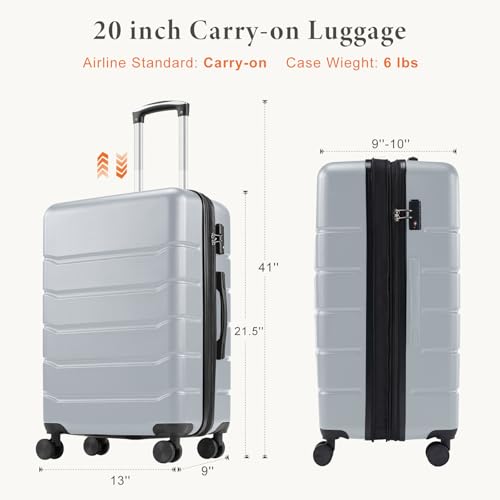 Sweetcrispy 20 Inch Carry On Luggage, Suitcase with Spinner Wheels - color: Light Grey, size: 20 Inch