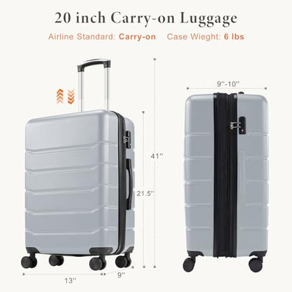 NEWBULIG 20 Inch Carry On Luggage, Suitcase with Spinner Wheels - color: Light Grey, size: 20 Inch