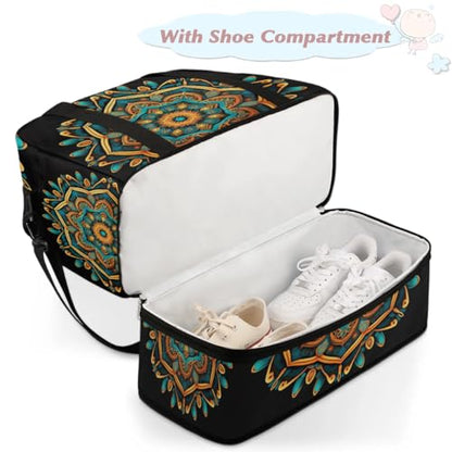 Travel Duffle Bags With Shoes Compartment for Women Men Mandala Flower Ethnic Boho Lightweigh Sports Tote Gym Bag Foldable Canvas Weekender Overnight Carry On Luggage Handle Bag - color: A02: Mandala