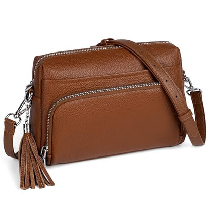 befen Genuine Leather Crossbody Bags for Women Leather Wallet Travel Purse - color: Cognac Brown