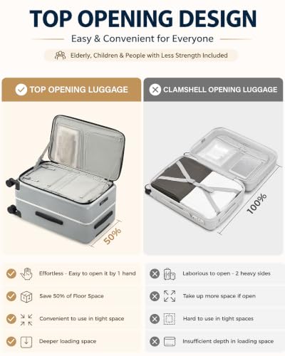 Hanke 24 Inch Top Opening Medium Suitcase, Aluminum Frame Hard Shell Suitcases with Wheels, TSA Lock, Large Travel Luggage with Removable Divider (Grey) - color: Grey, size: 24 Inch