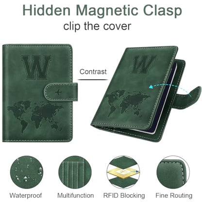 Passport Holder Wallet Cover Personalized Initial Travel Essentials - color: Pine Green, size: W