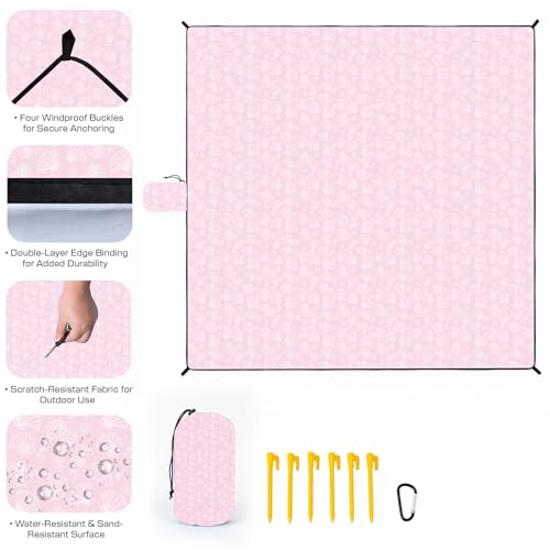OIGAE Beach Blanket Waterproof Sandproof Oversized Beach Mat - color: Pink Sea Shells, size: 7x8 Ft (2～5 person)