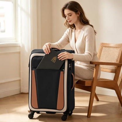 mixi 28 Inch Softside Checked Luggage, Black-Off White - color: Black-Off White, size: 28-Inch Checked in