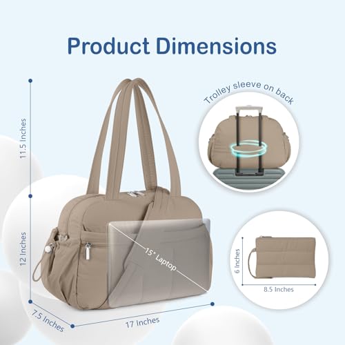 TOPDesign Travel Duffel Bag, Puffy Carry On Overnight, Gym Bag w/Wet Pocket - color: Camel