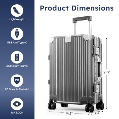 ALPHA CAMP 2 Piece Zipperless Luggage Sets with Aluminum Frame, 20/28 Inch - color: Grey, size: 20+28 Inch