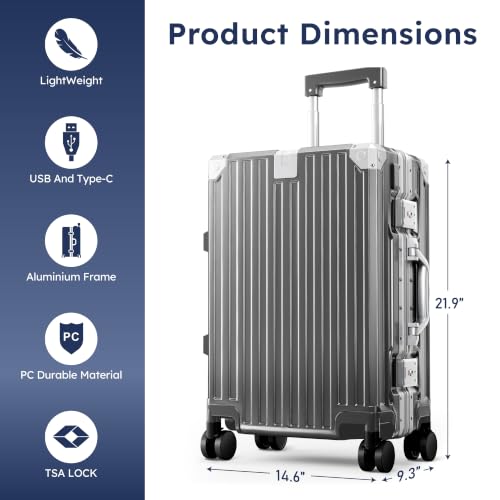 ALPHA CAMP 2 Piece Zipperless Luggage Sets with Aluminum Frame, 20/28 Inch - color: Grey, size: 20+28 Inch