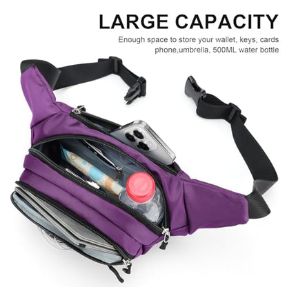 Fanny Pack Men Women Plus Size with Extender Strap 70" Waist Bag - color: Purple