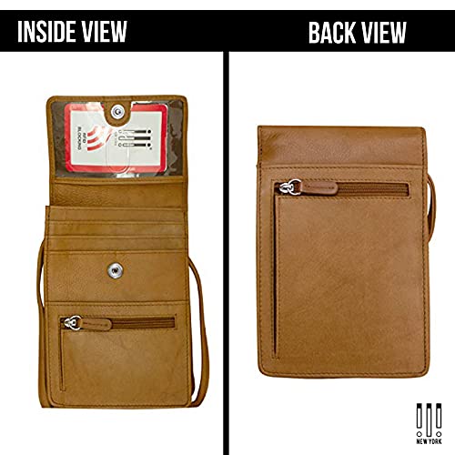 ili New York 6827 Genuine Leather Crossbody Organizer with RFID Blocking Lining - color: Antique Saddle