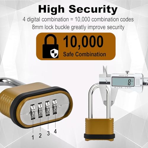 4 Digit Heavy Duty Combination Lock - 105mm Long Shackle (1pcs, Golden) - style: 1pcs Long-Golden