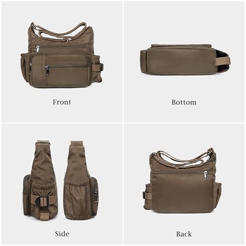 VOLGANIK ROCK RFID Anti Thief Crossbody Bag for Women Waterproof Shoulder Bag Messenger Bag Casual Nylon Purse Handbag - color: Coffee