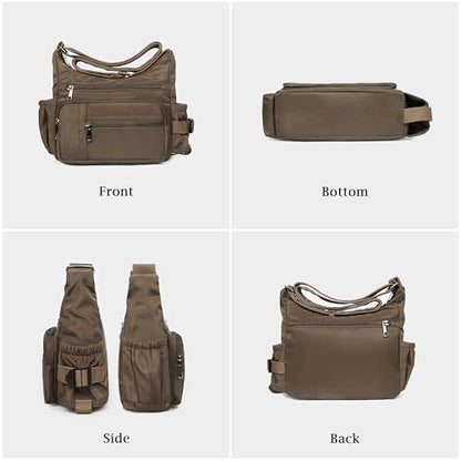 VOLGANIK ROCK RFID Anti Thief Crossbody Bag for Women Waterproof Shoulder Bag Messenger Bag Casual Nylon Purse Handbag - color: Coffee