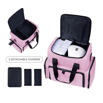 Large Makeup Bag with 3 Removable Case and 2 Removable Dividers,Pink - color: Pink