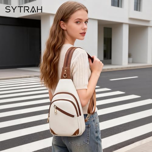 SYTRAH Anti Theft Sling Bag for Women, RFID Crossbody Purses Travel - color: Beige Brwon