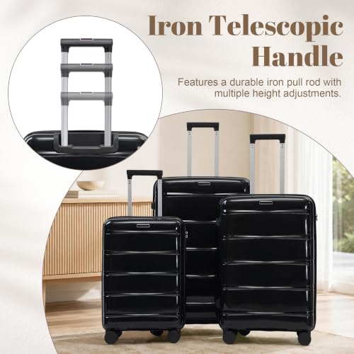 Merax Luggage Set,3 Piece Hardside Suitcase Set,20/24/28inch Luggage - color: 08Black, style: 20/24/28