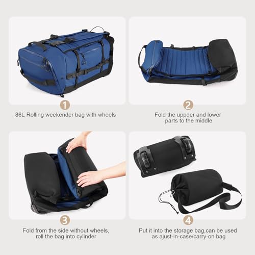 29 Inch Foldable Wheeled Duffle Bag, Waterproof Rolling Travel Bag - color: Navy