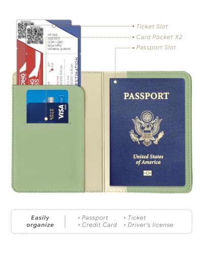 Passport Holder for Travel - RFID Blocking for Women & Men - color: Sage Green