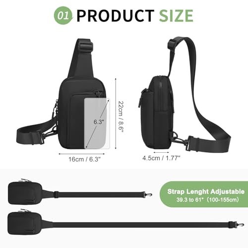 Mini Sling Bag for Men Women Fits for 6.3" Phone, Black - color: 2 Pocket-black