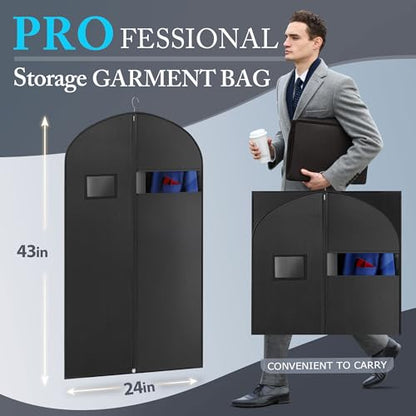 Hleelomi 2 Pack 43-in Garment Bag for Hanging Clothes Suit Bag Black - color: black, size: 43“ （2 pack)
