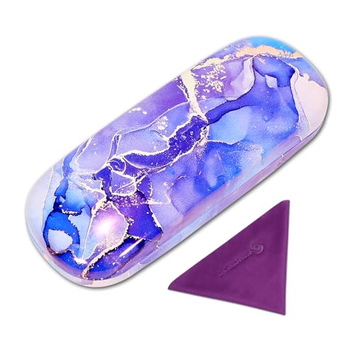 PERFECTSIGHT Hard Shell Eyeglasses Case, Kawaii Protective Glasses Case for Kids, Cute Eyeglass Case for Women Men Girls - color: Purple Marble