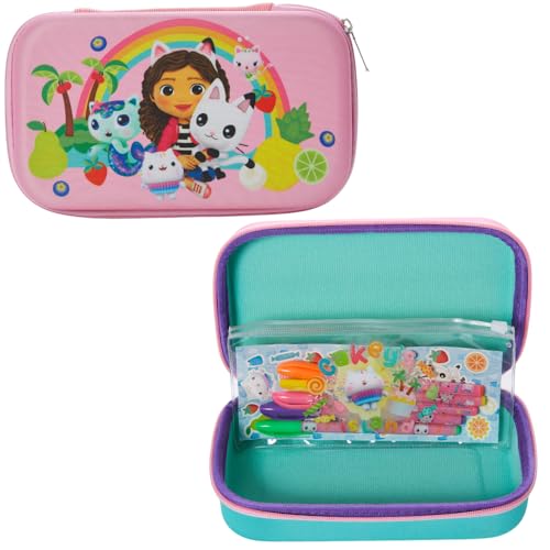 Innovative Designs Gabby’s Dollhouse Pencil Case Set with Stickers and Gel Pens for Kids, Molded with Zip Closure, Pink - style: Gabby Dollhouse
