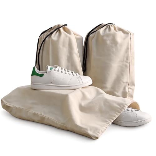 Cotton Shoe Travel Bags with Drawstring, Pack of 3, 19"x15" inch - size: Medium (19"×15")