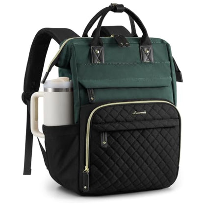 LOVEVOOK Laptop Backpack Women Quilted Teacher Nurse Work Backpack Purse - color: Green Black, size: 18 inch-Cup