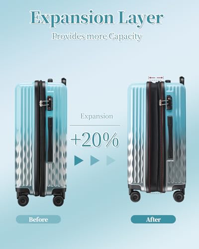 Expandable 20 Inch Carry on Luggage Suitcase with TSA Lock - color: Lake Bue, size: S(carry-on-20")