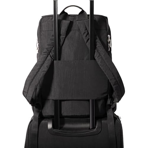 Baggallini Flap Laptop Backpack - 15"x11" Lightweight Work Travel Bag w/Luggage Sleeve & RFID - color: Black