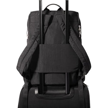 Baggallini Flap Laptop Backpack - 15"x11" Lightweight Work Travel Bag w/Luggage Sleeve & RFID - color: Black
