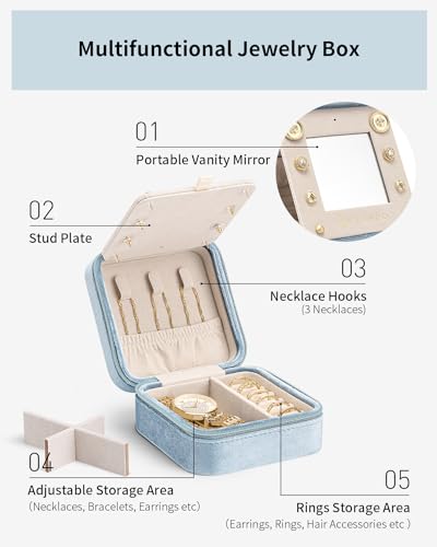 VLANDO Small Jewelry Travel Case, Letter Z Case with Compact Mirror - color: Blue, size: Letter Z