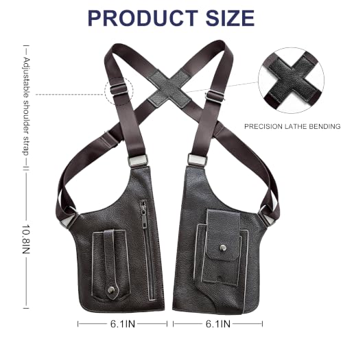Double Shoulder Armpit Bag Leather Anti-Theft Holster Underarm Bag（Brown） - color: Brown1