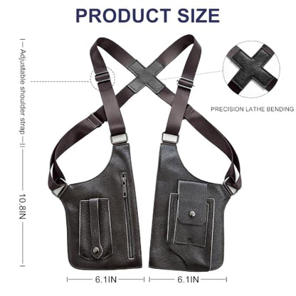 Double Shoulder Armpit Bag Leather Anti-Theft Holster Underarm Bag（Brown） - color: Brown1