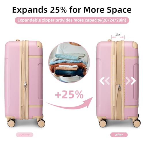 LARVENDER Expandable Carry on Luggage Sets 3 Piece Suitcases Set, Pink - color: Pink, size: 3 piece set(BP/TB/20)