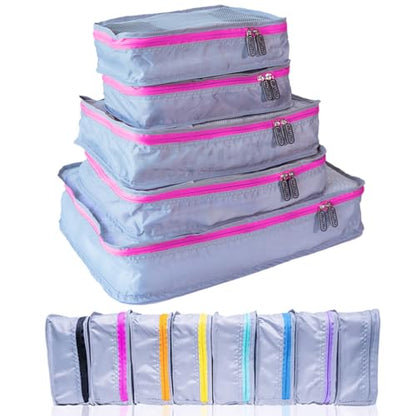 MUMI Packing Cubes Set of 5 - Mesh-Top Luggage Organizers, Pink - color: pink