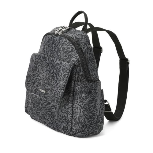 Securtex® Journey Anti-Theft Backpack - Lightweight 10.6"x10.2" RFID Travel Bag w/Locking Zippers, Compact Daypack - color: Midnight Blossom Print