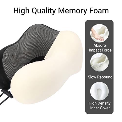 Travel Neck Pillow Memory Foam U Shaped, Storage Box, Black - color: Black