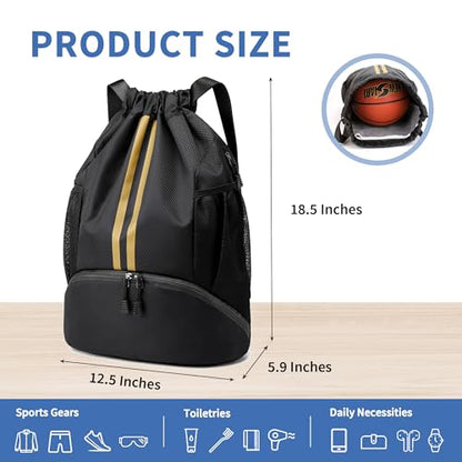 JELUTAR Drawstring Backpack Gym Bag with Shoes Pocket, Black Gold - color: Black Gold, size: Large