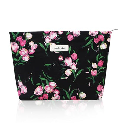 Wudygirl 여성용 메이크업 가방 여행용 화장품 가방 26.7cm x 19.1cm(10.5 x 7.5인치) 블랙 플로럴 - color: 블랙 플로럴.