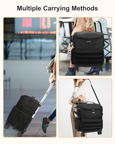 Relavel Rolling Makeup Case, Cosmetology Case on Wheels with 8 Clear Bags, Professional Makeup Artist Set Bags Cosmetic Storage Organizer with Adjustable Dividers, 360° Spinner Wheels, Black - color: Black with 4 small bags