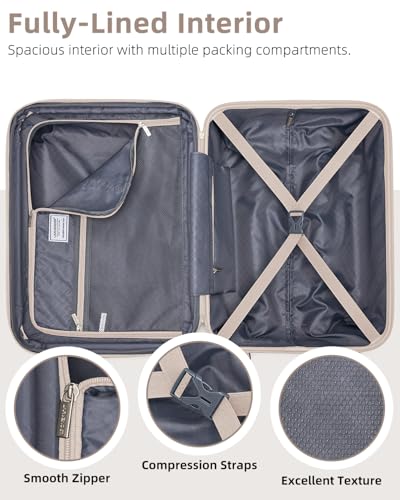 LARVENDER Expandable Carry on Luggage 20in Suitcase with Wheels, Champagne - color: Champagne, size: 3 Piece Set (20/DB/TB)